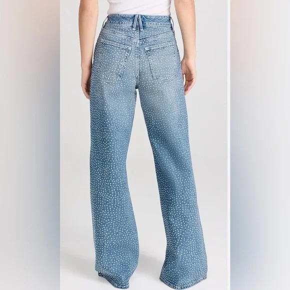 Good American Good Ease Crystal Embellished Wide Leg Jeans Loose Fit Size 00/24 - Picture 2 of 14